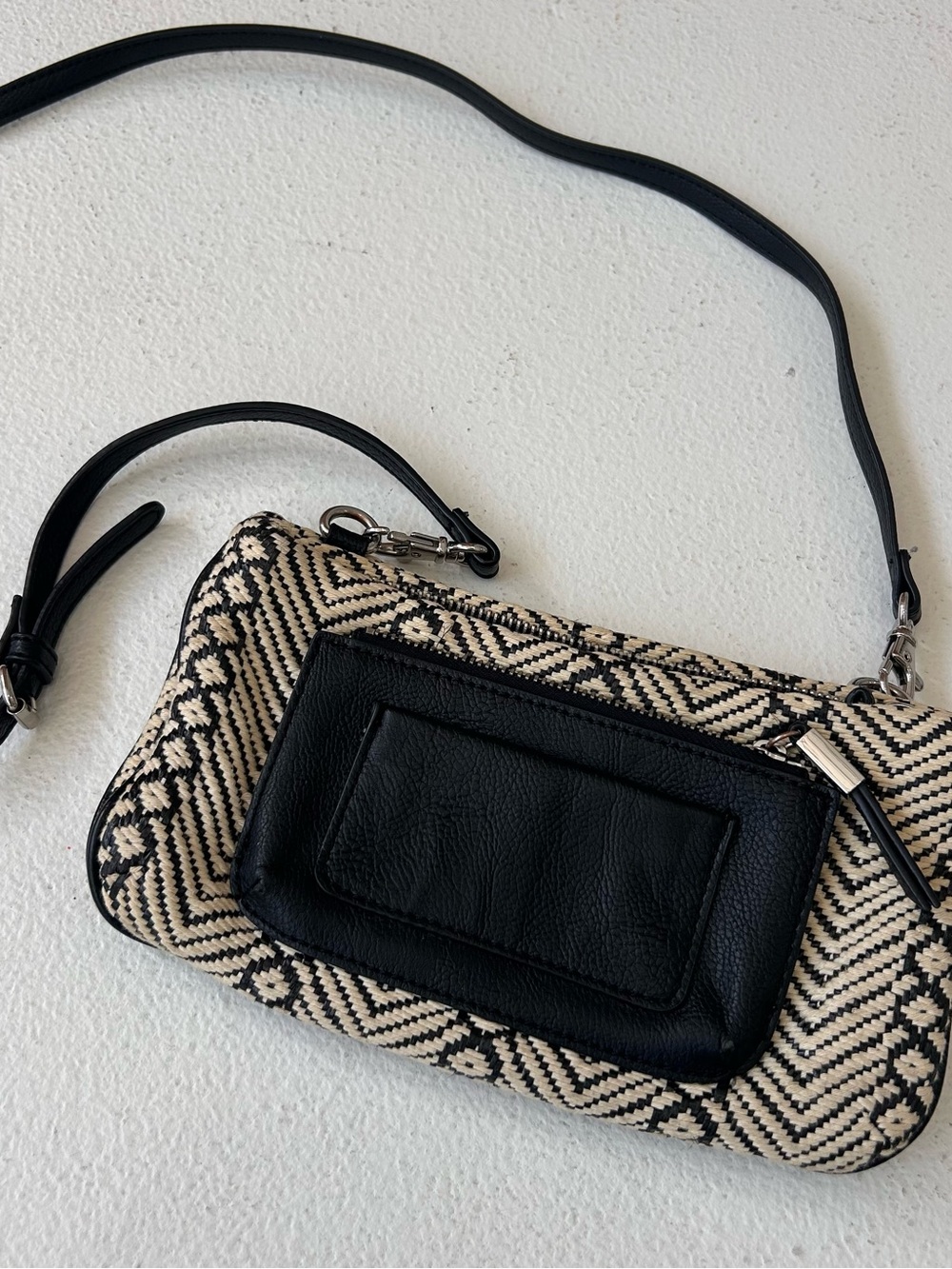 Vera Wang Black & Cream Woven Crossbody Bag with Front Pocket